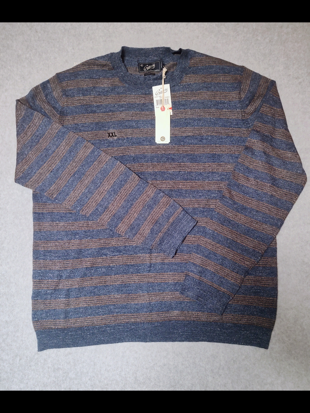 Men's Grayers Blue and Brown Striped Crewneck Sweater Cotton Wool Blend XXL NWT